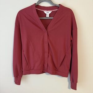 ATHLETA GIRL RetroChill Cardigan Berry Rose color XL 14